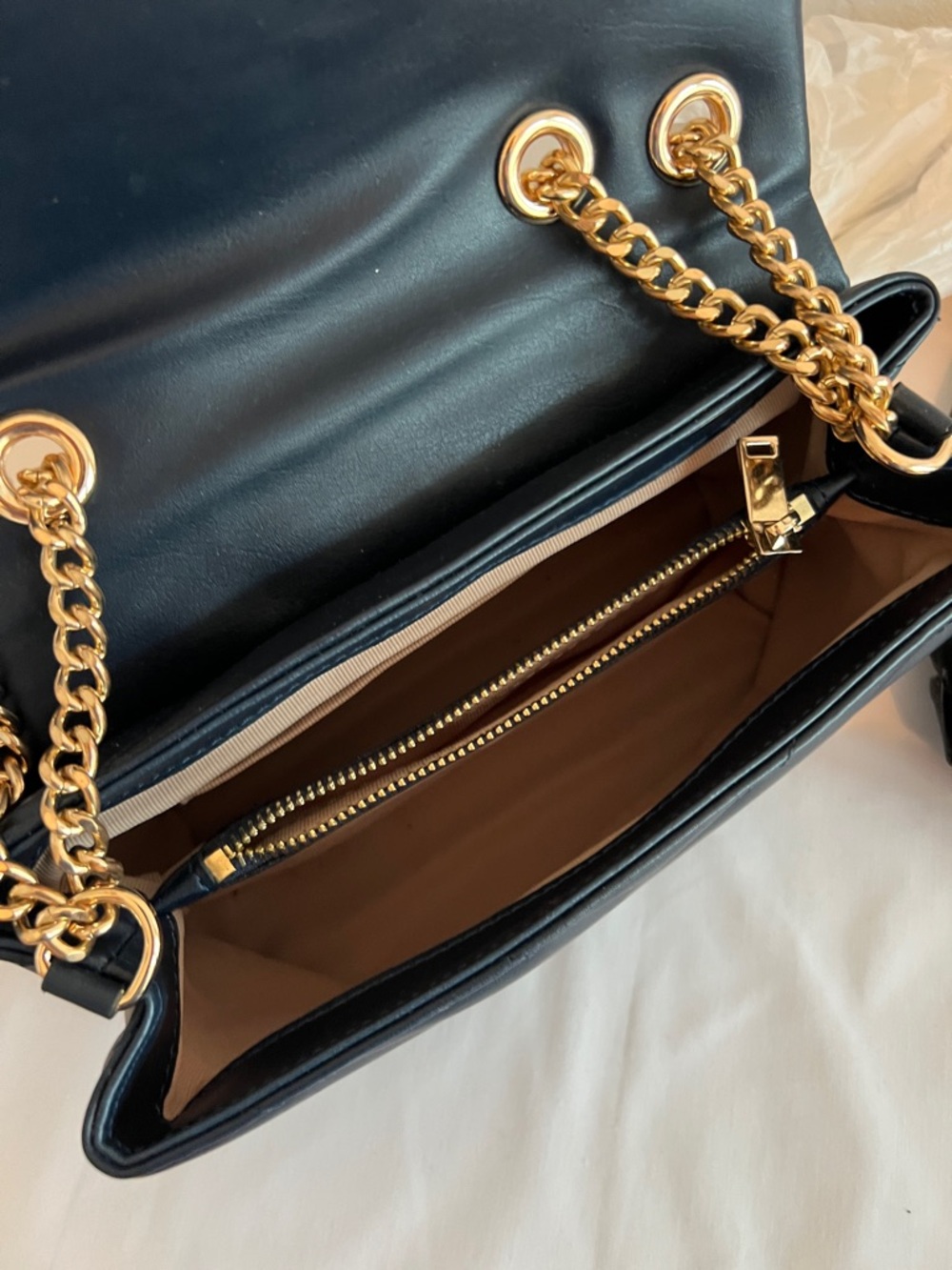 Yves Saint Laurent Navy Blue with gold tone chain and emblem. - Picture 3 of 11